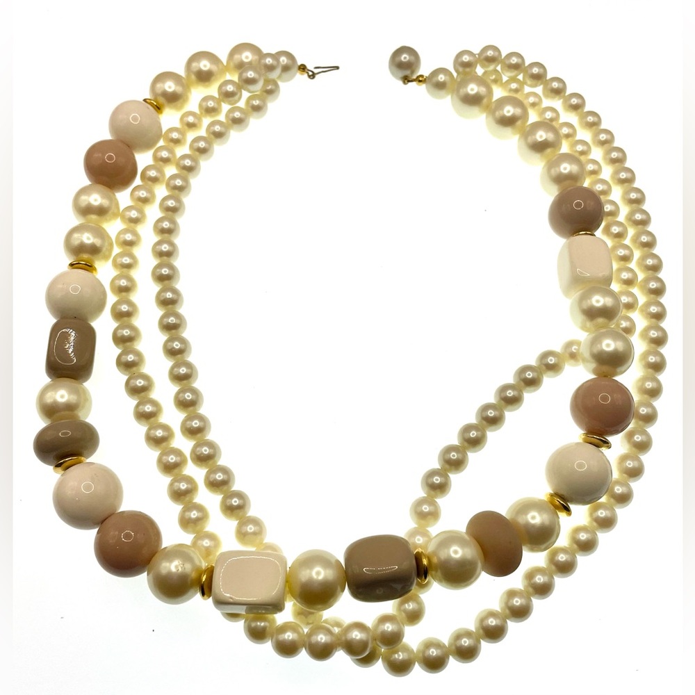 3 for $30 VTG Multistrand Beaded Acrylic & Faux Pearl Necklace Choker Gold Tone - Picture 6 of 6